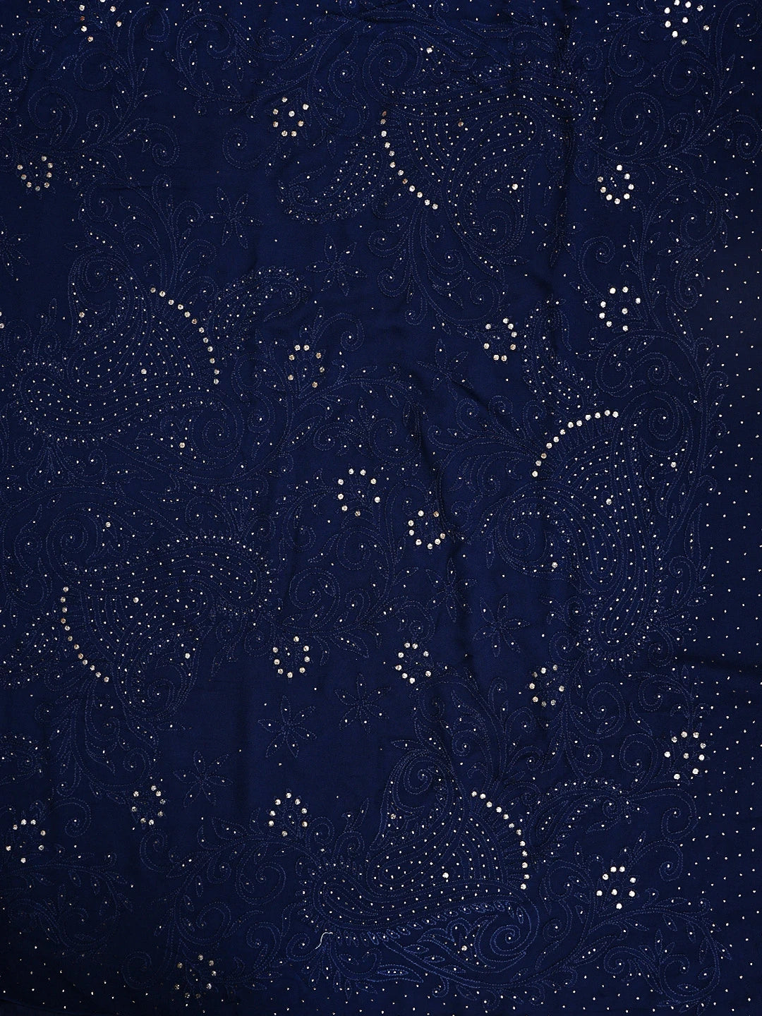 Ada Hand Embroidered Dark Navy Blue Viscose Georgette Lucknowi Chikankari Saree/Blouse With Muqaish Work 01A647571