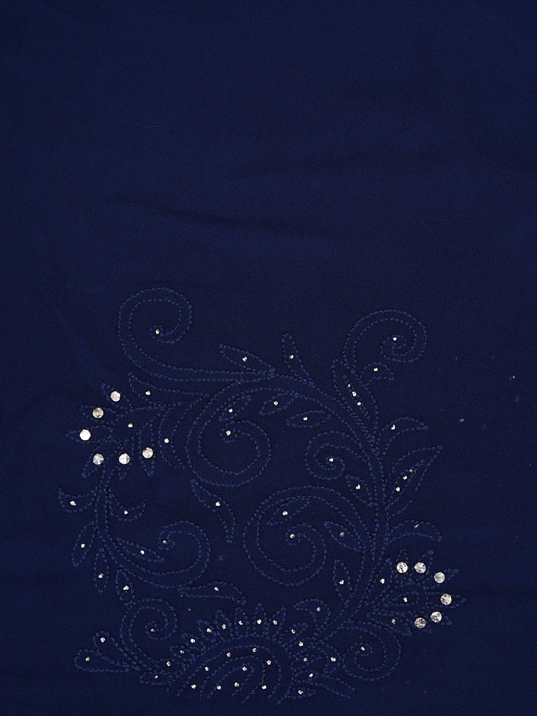 Ada Hand Embroidered Dark Navy Blue Viscose Georgette Lucknowi Chikankari Saree/Blouse With Muqaish Work 01A647571