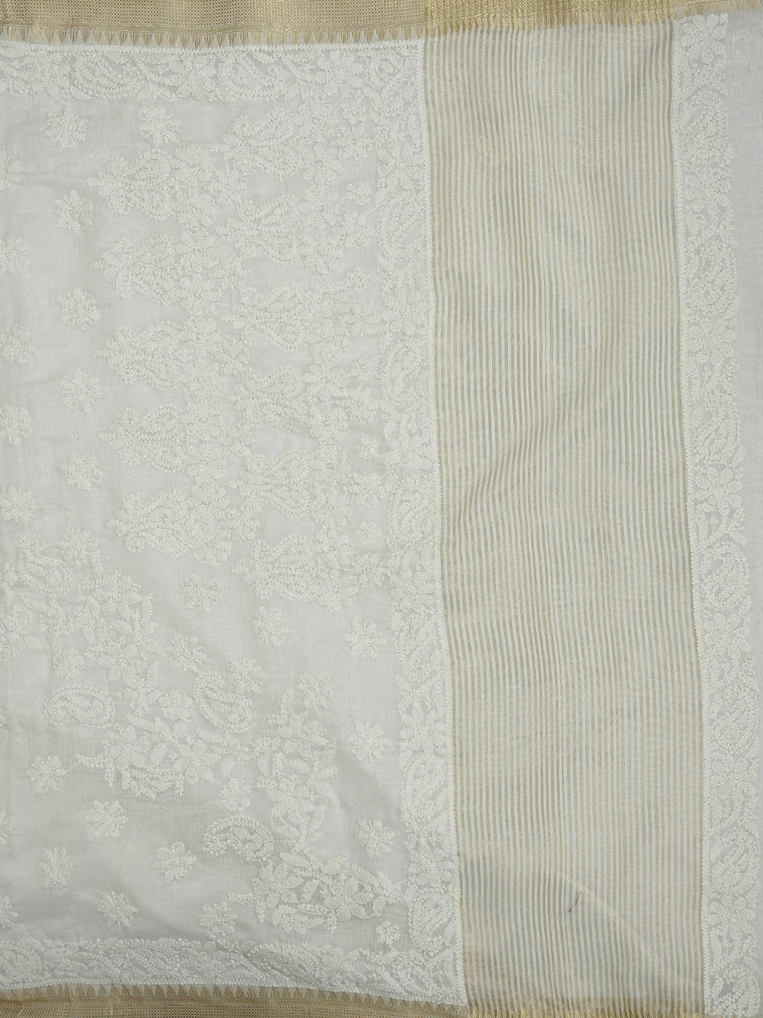 Ada Hand Embroidered White Chanderi Lucknowi Chikankari Saree With Blouse 01A833166