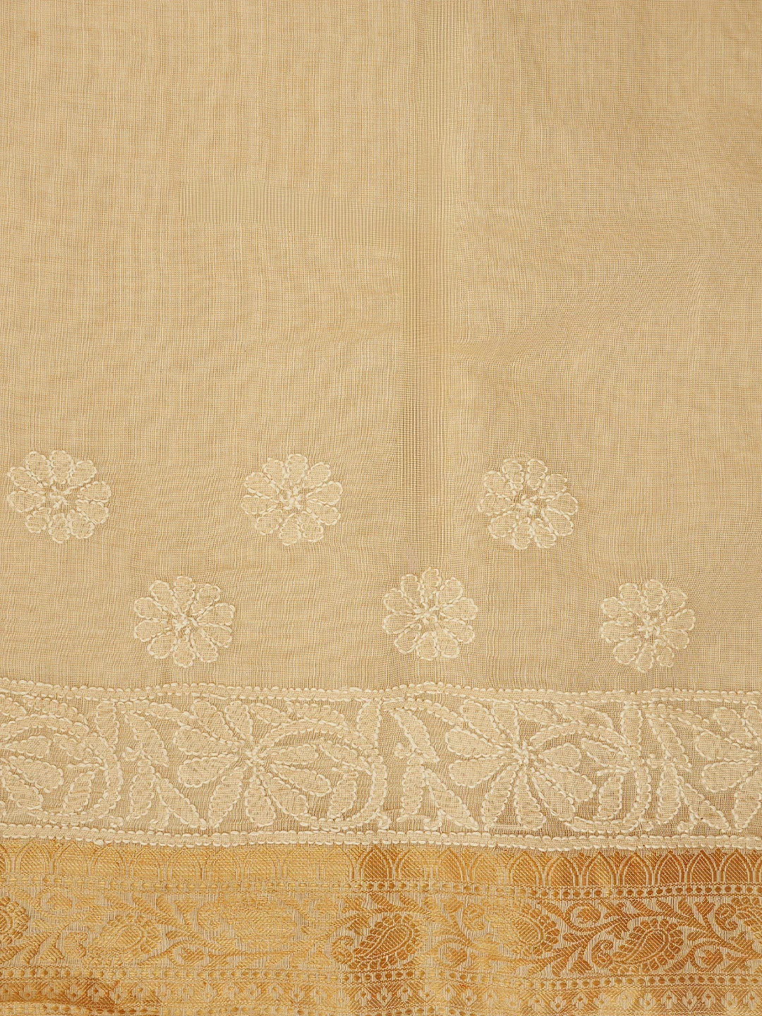 Ada Hand Embroidered Fawn Chanderi Lucknowi Chikankari Saree With Blouse 01A850744