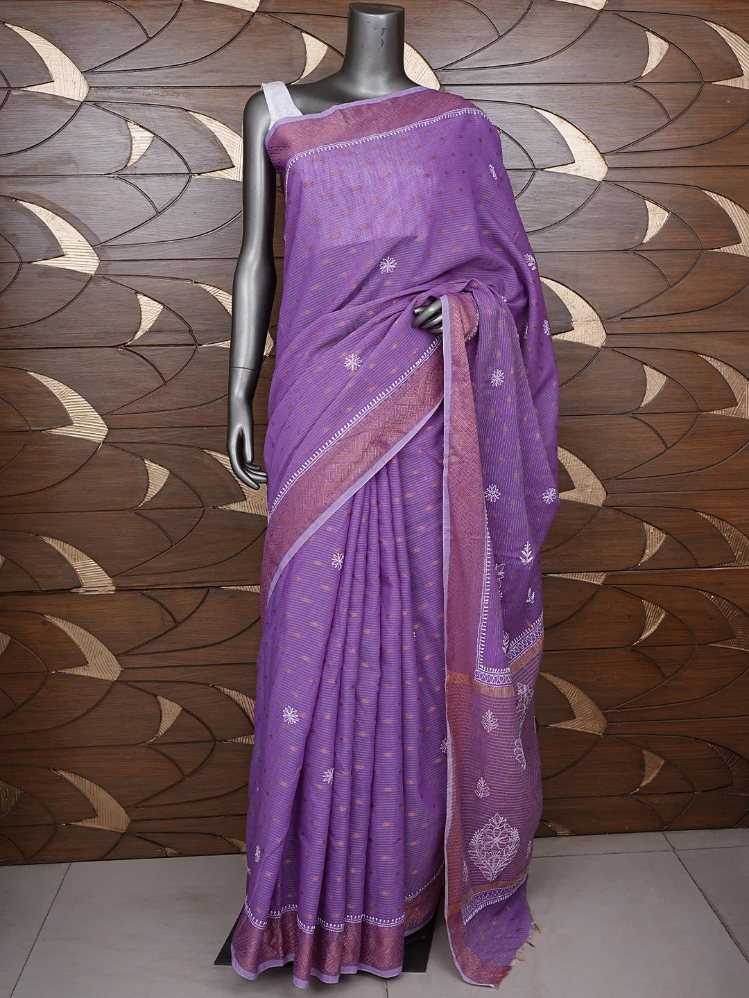 Ada Hand Embroidered Mauve Chanderi Lucknowi Chikankari Saree With Blouse 01A776519