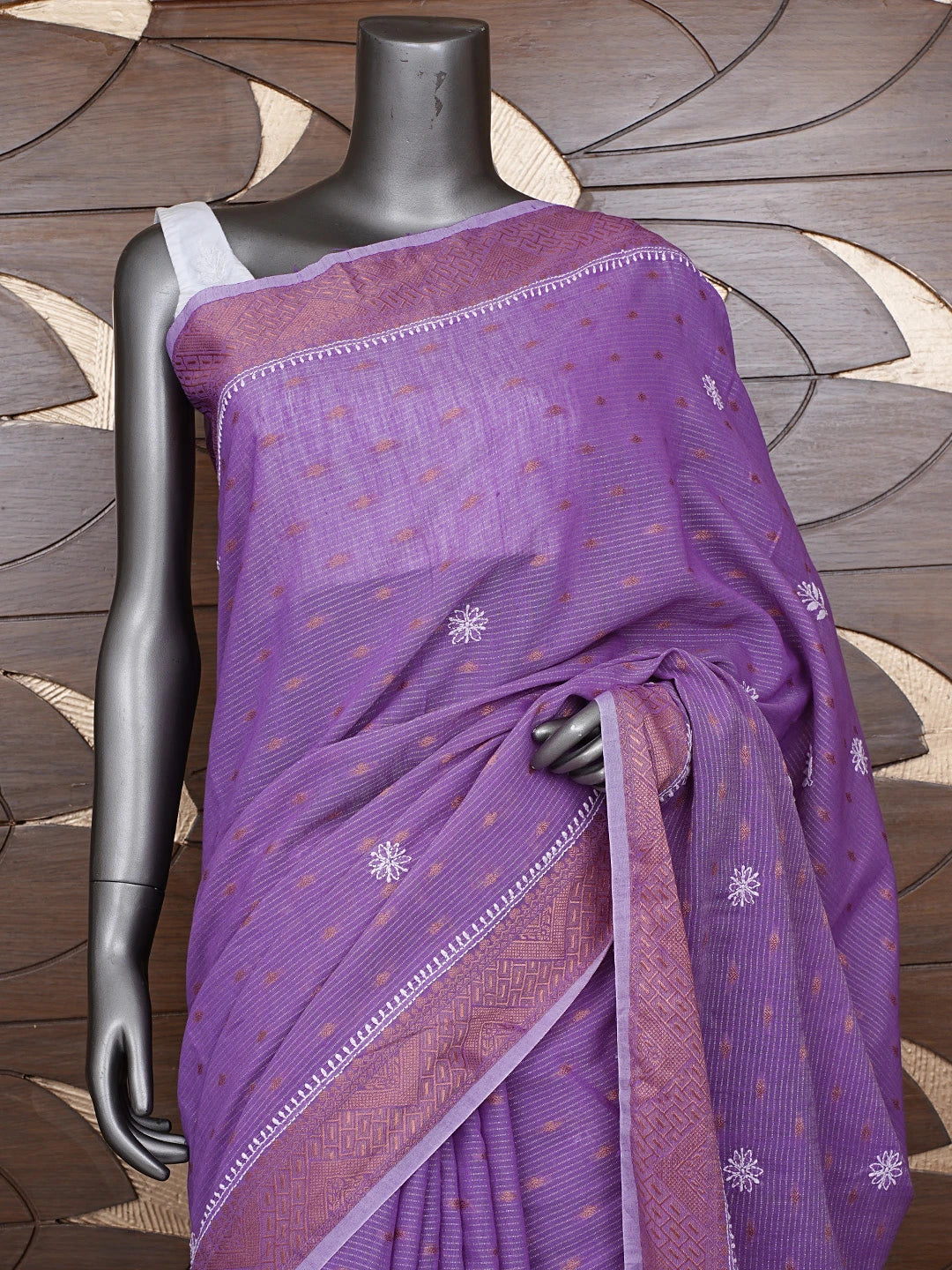 Ada Hand Embroidered Mauve Chanderi Lucknowi Chikankari Saree With Blouse 01A776519
