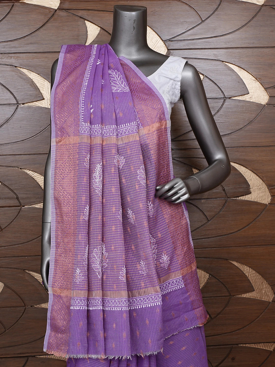 Ada Hand Embroidered Mauve Chanderi Lucknowi Chikankari Saree With Blouse 01A776519