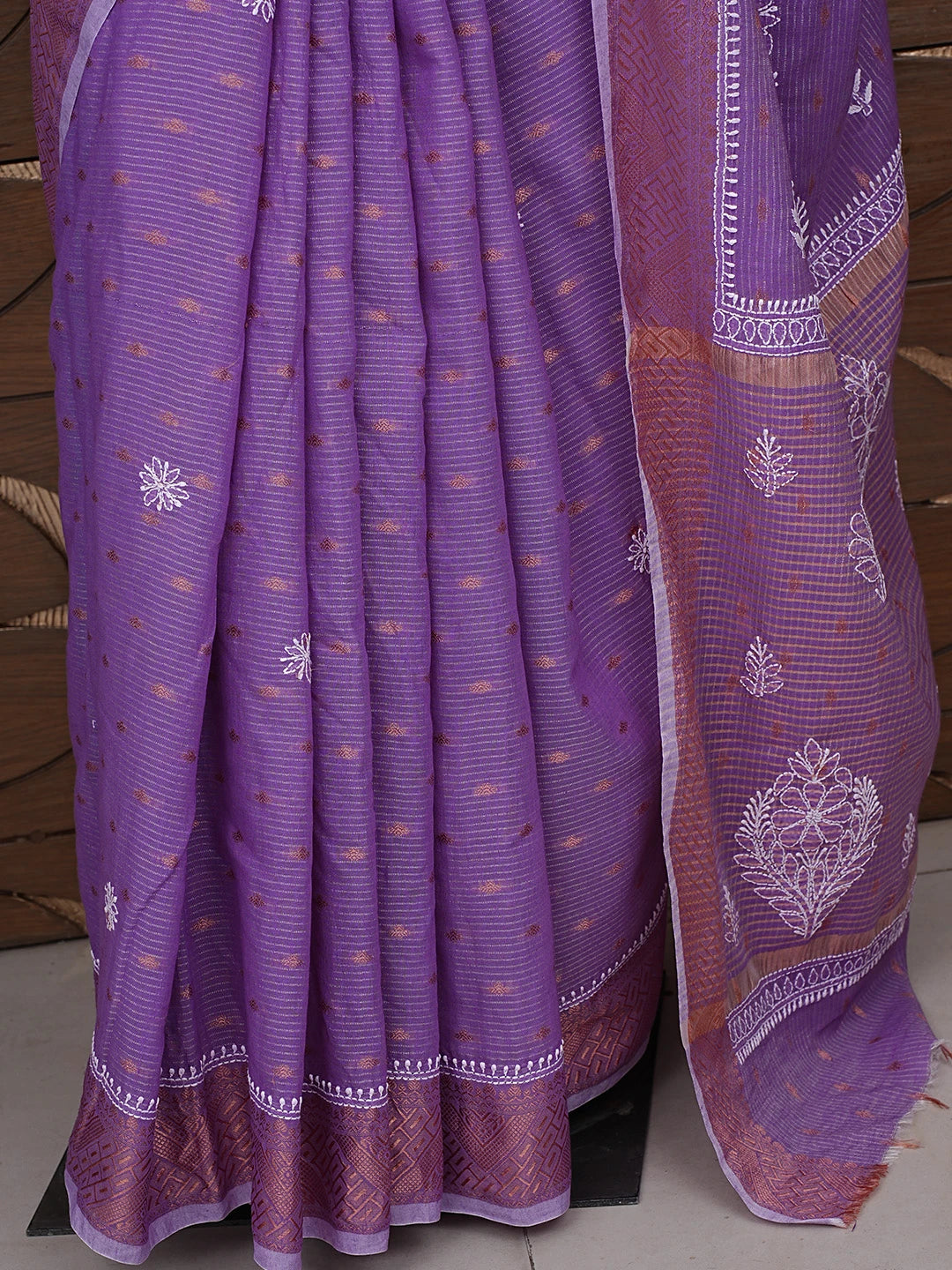 Ada Hand Embroidered Mauve Chanderi Lucknowi Chikankari Saree With Blouse 01A776519
