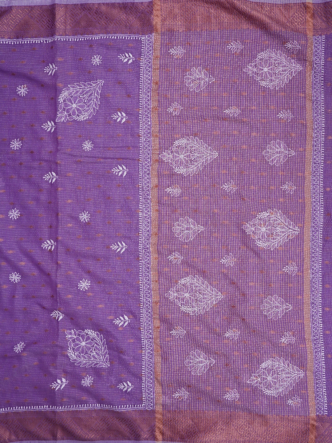 Ada Hand Embroidered Mauve Chanderi Lucknowi Chikankari Saree With Blouse 01A776519