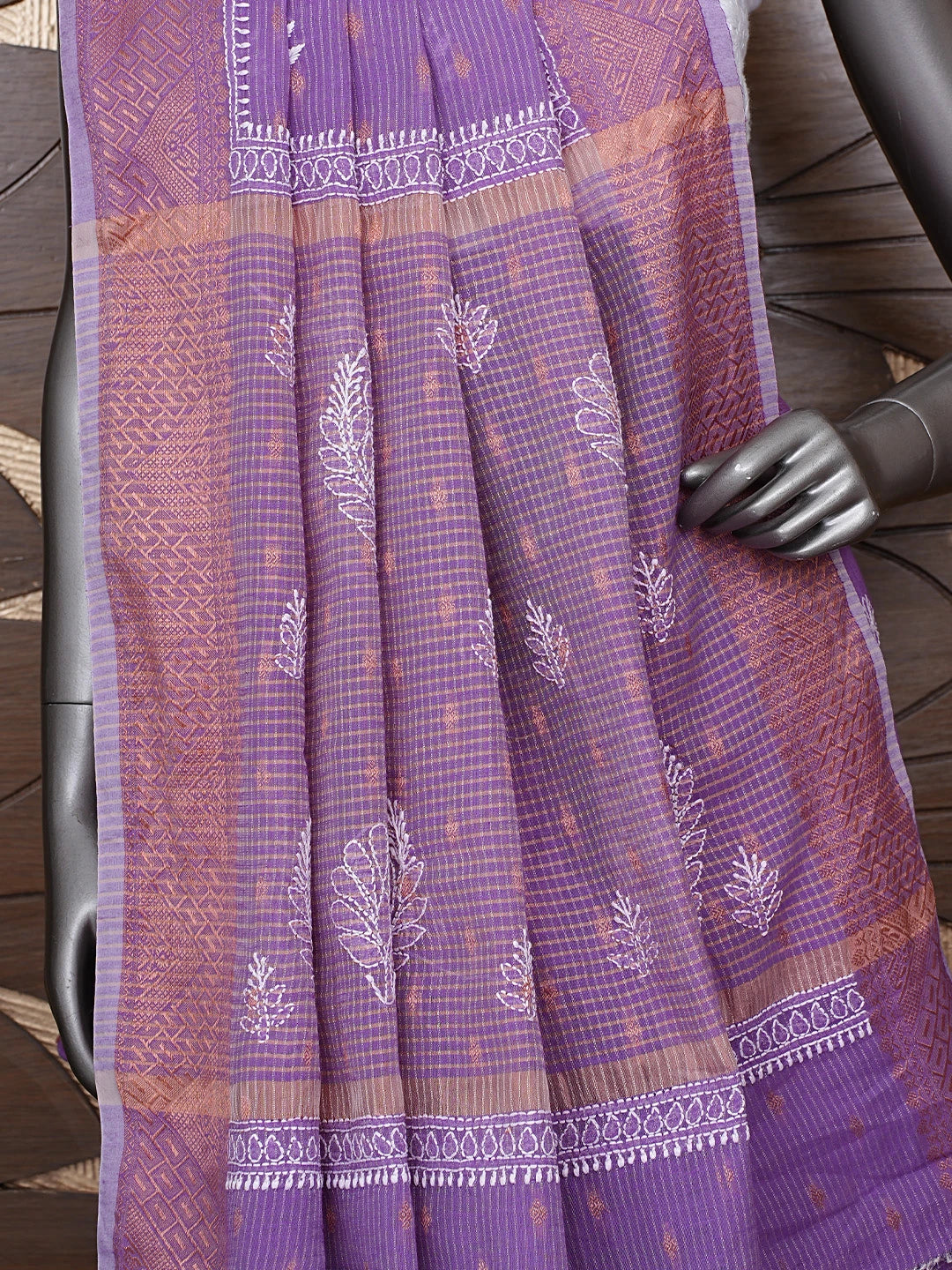 Ada Hand Embroidered Mauve Chanderi Lucknowi Chikankari Saree With Blouse 01A776519