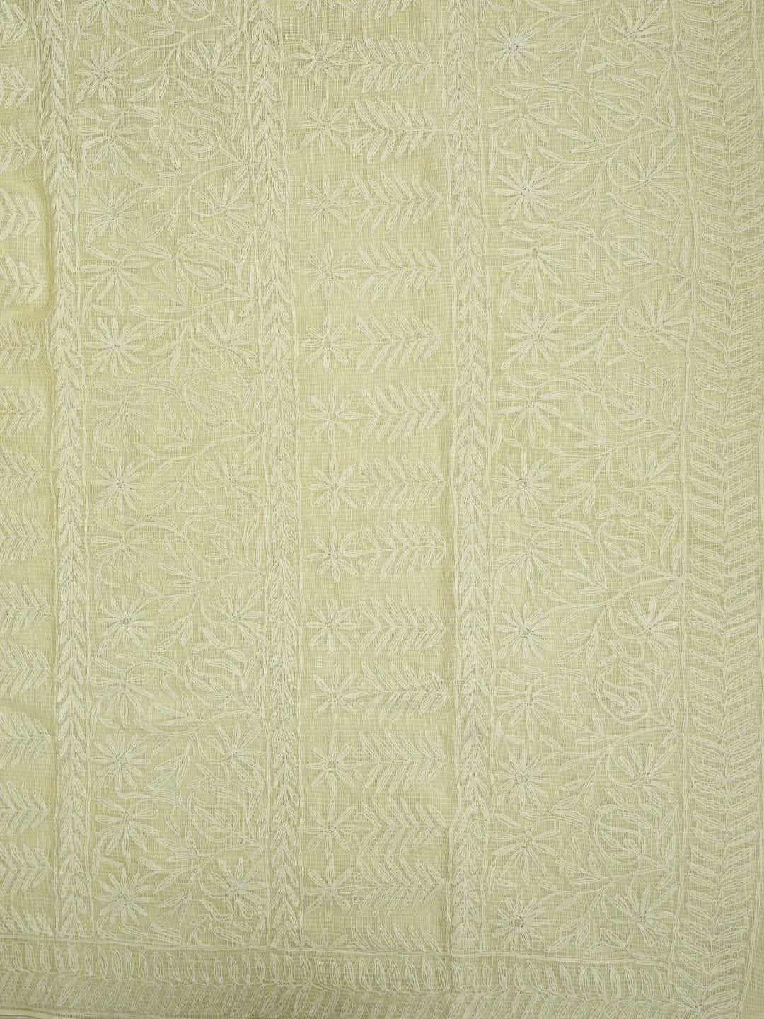 Ada Hand Embroidered Light Lemon Kota Lucknowi Chikankari Saree With Blouse 01A820410
