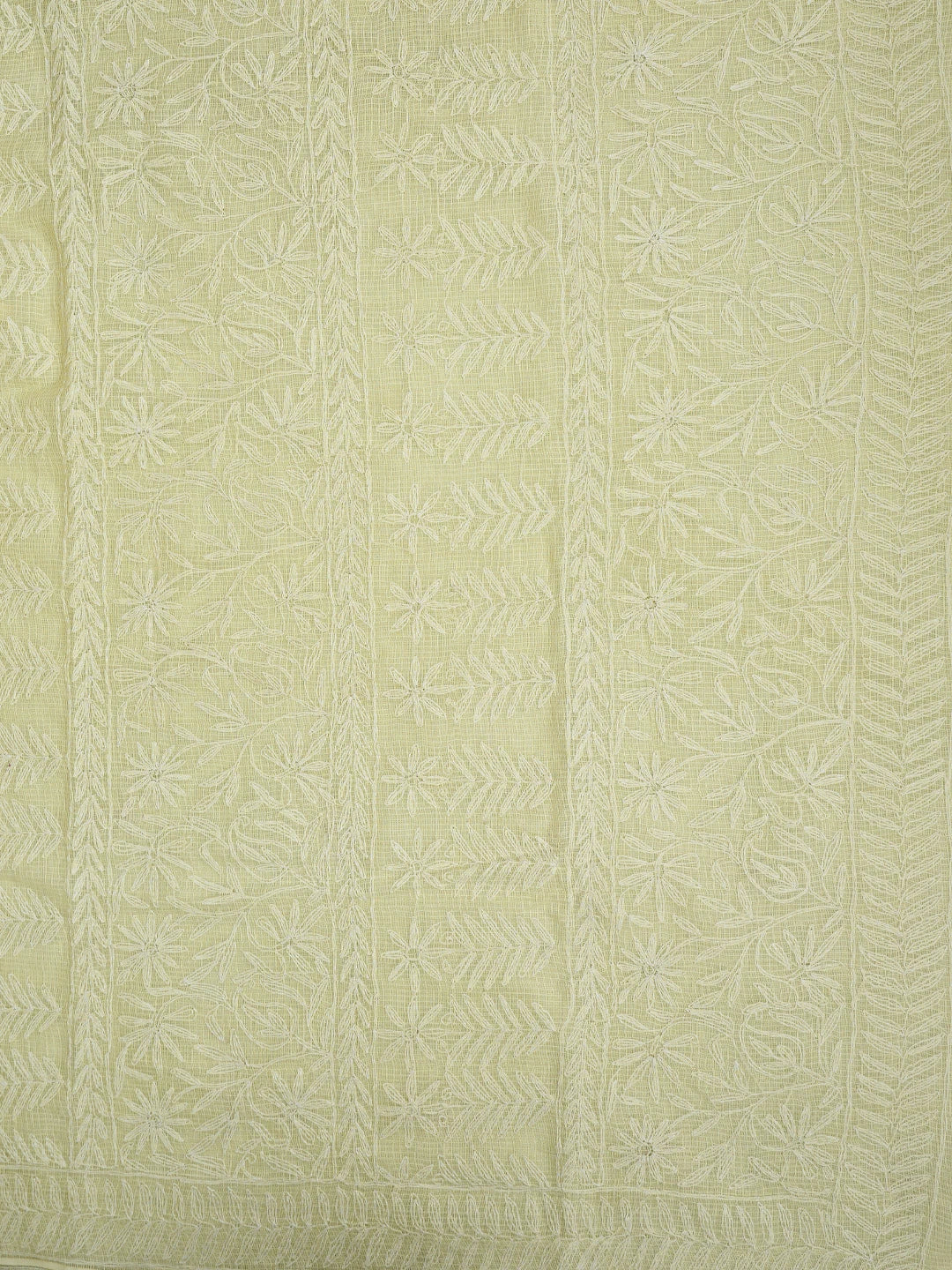 Ada Hand Embroidered Light Lemon Kota Lucknowi Chikankari Saree With Blouse 01A820410