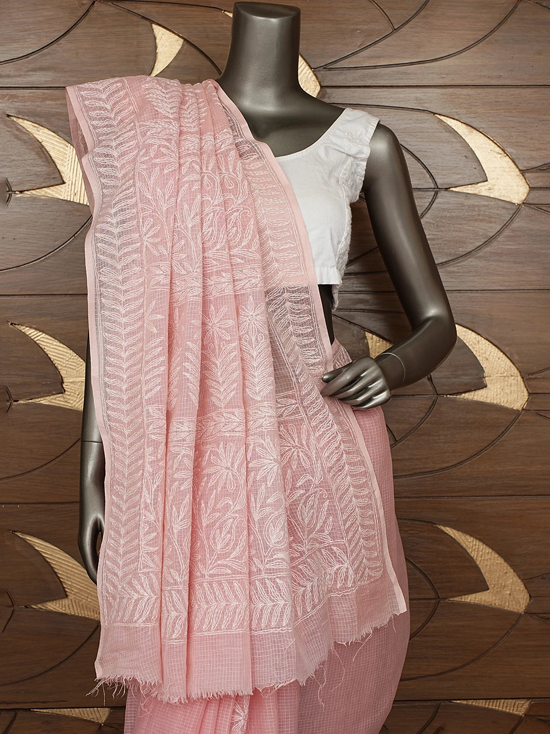 Ada Hand Embroidered Peach Kota Lucknowi Chikankari Saree and Blouse 01A820424