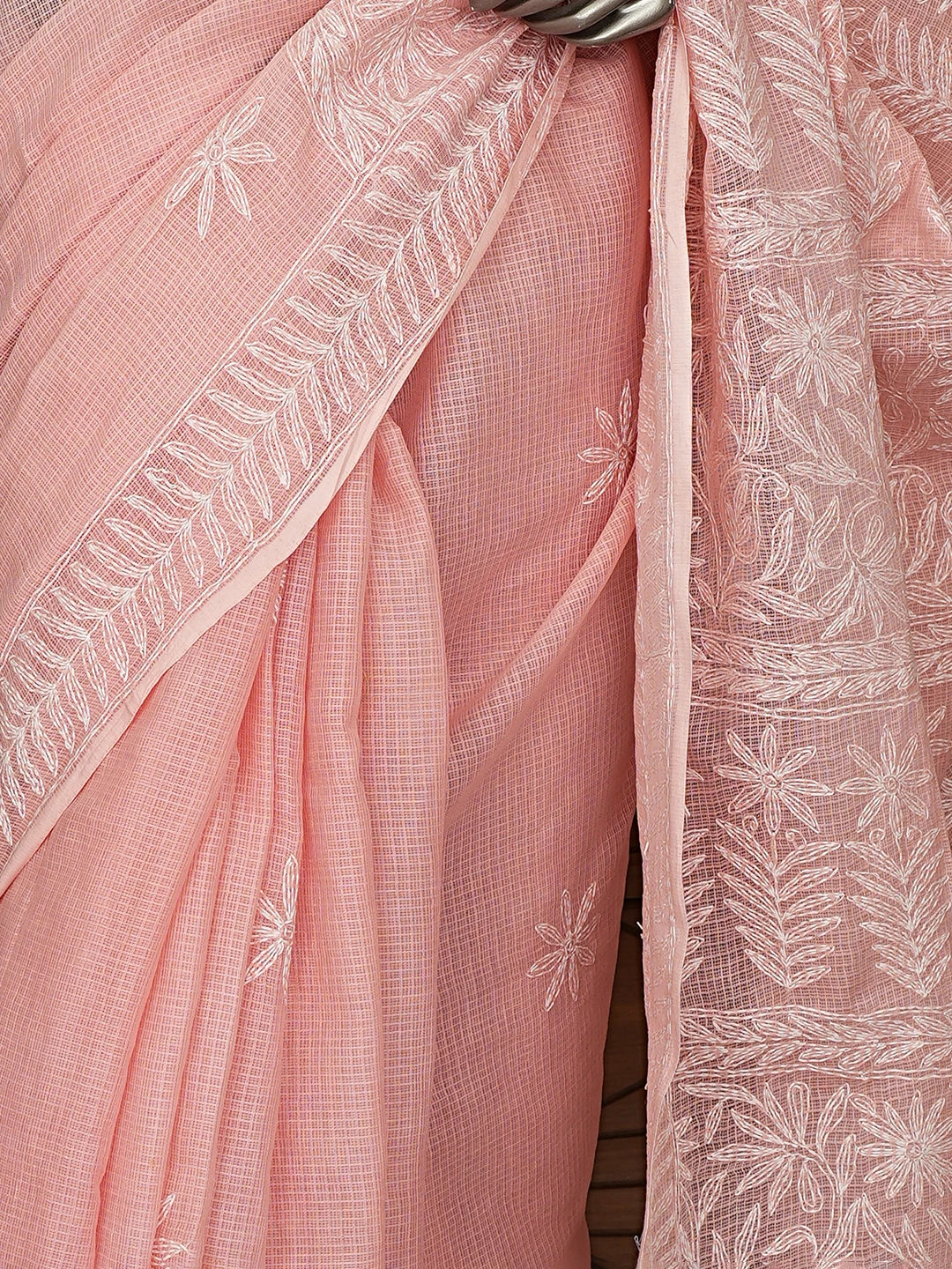 Ada Hand Embroidered Peach Kota Lucknowi Chikankari Saree and Blouse 01A820424