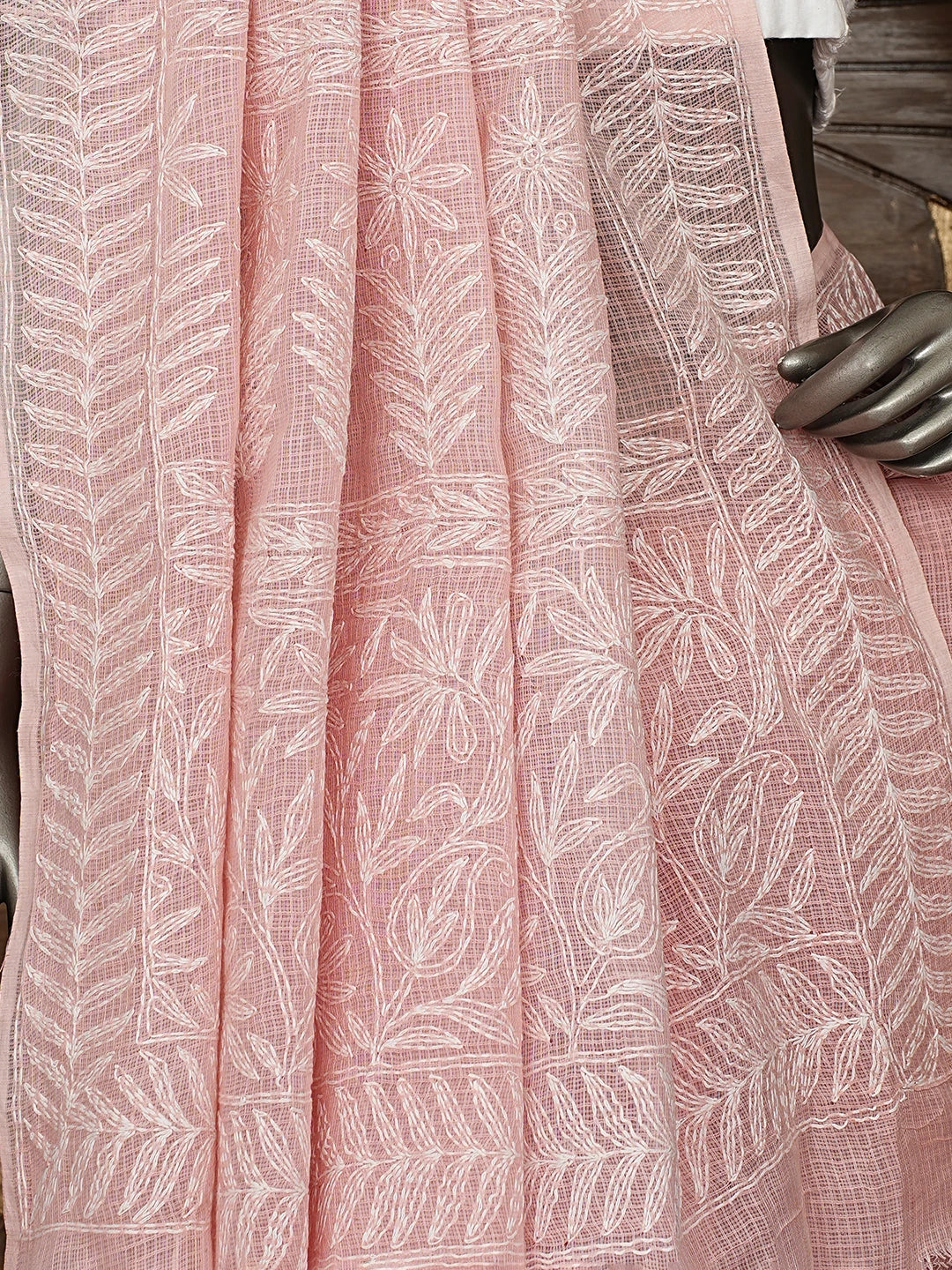 Ada Hand Embroidered Peach Kota Lucknowi Chikankari Saree and Blouse 01A820424