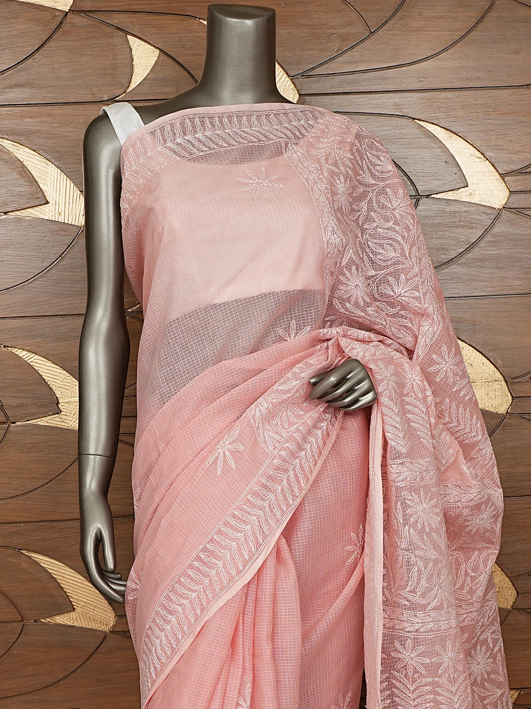 Ada Hand Embroidered Peach Kota Lucknowi Chikankari Saree and Blouse 01A820424