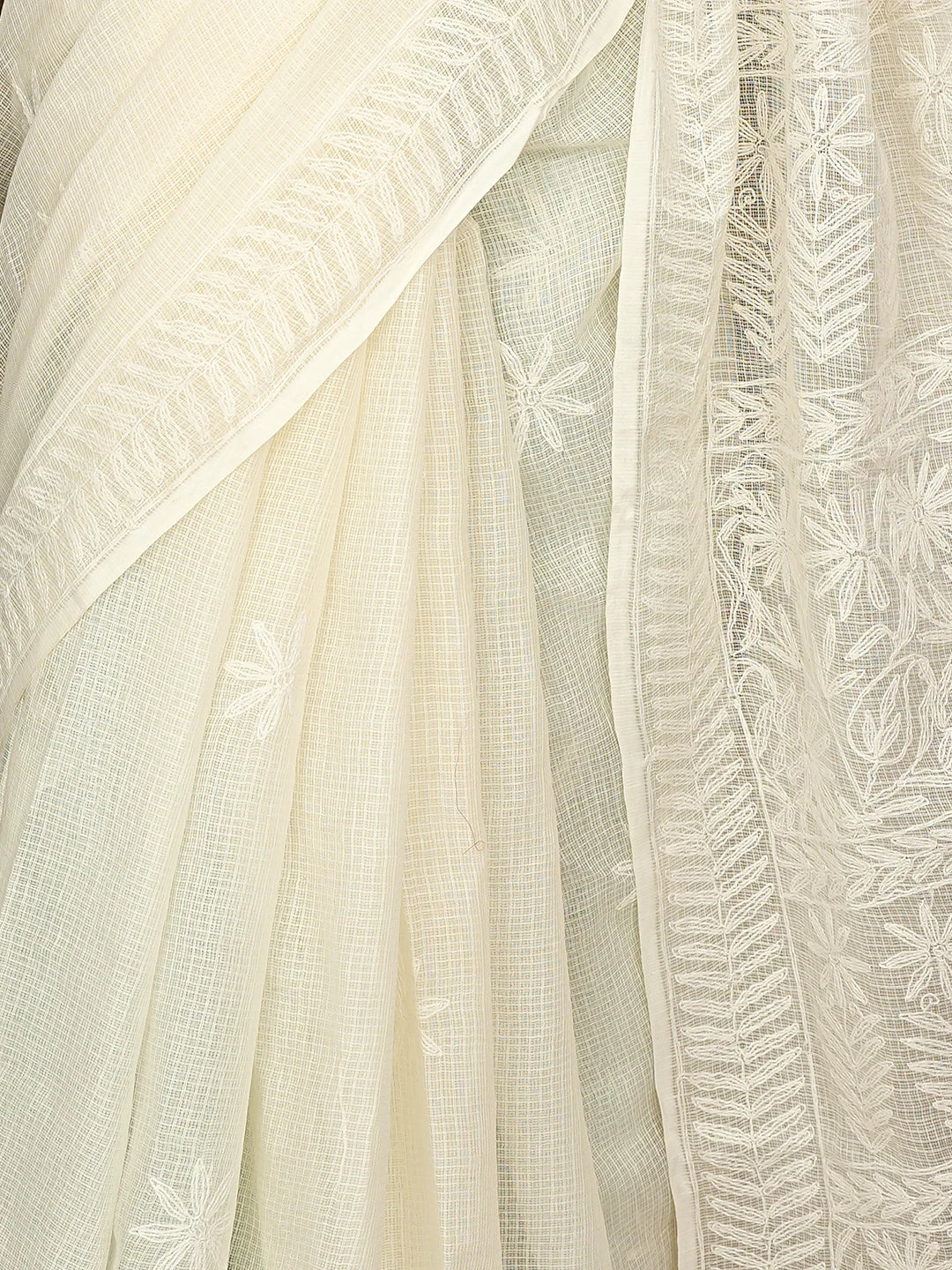 Ada Hand Embroidered White Kota Lucknowi Chikankari Saree and Blouse 01A795025