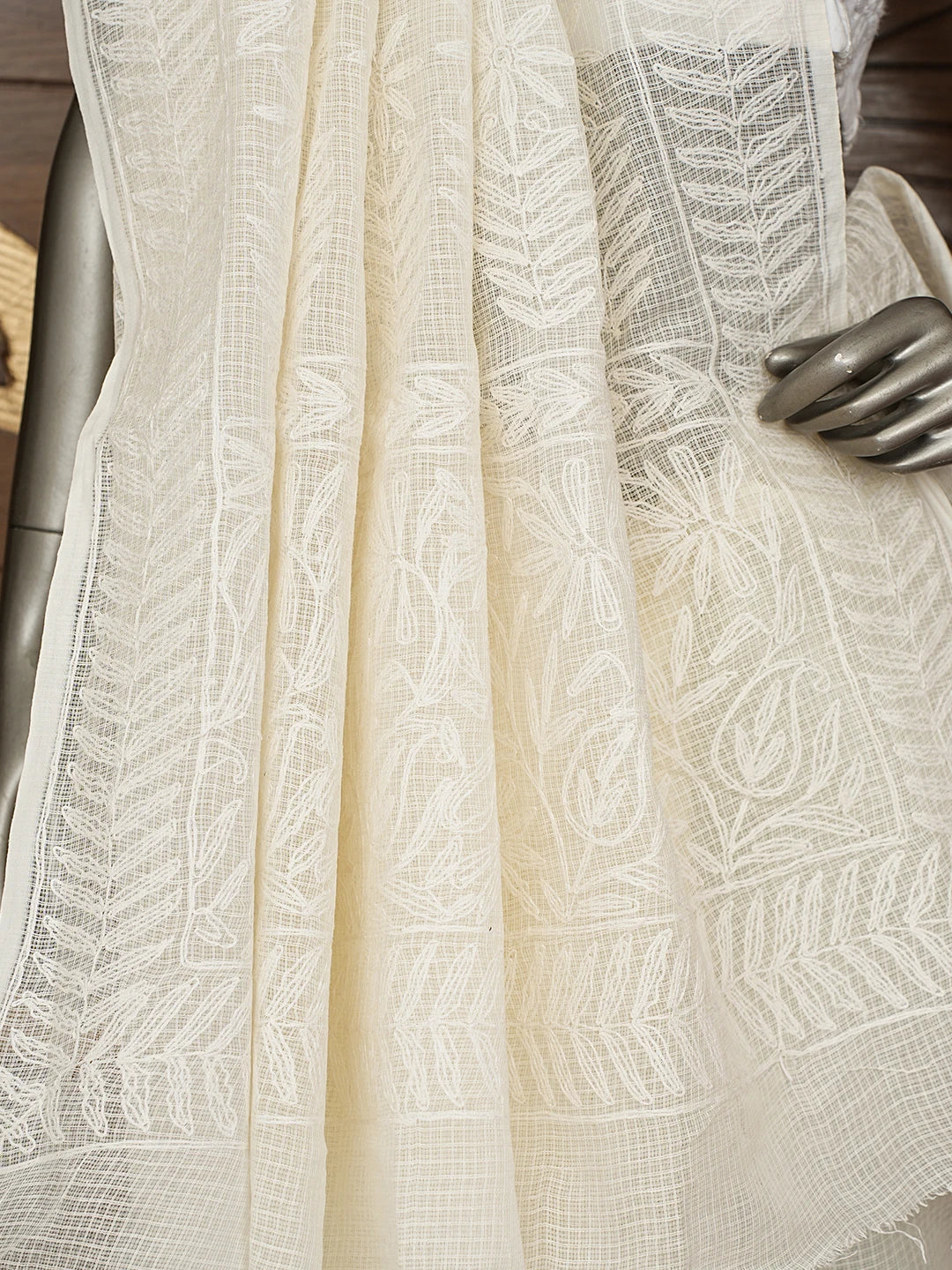 Ada Hand Embroidered White Kota Lucknowi Chikankari Saree and Blouse 01A795025