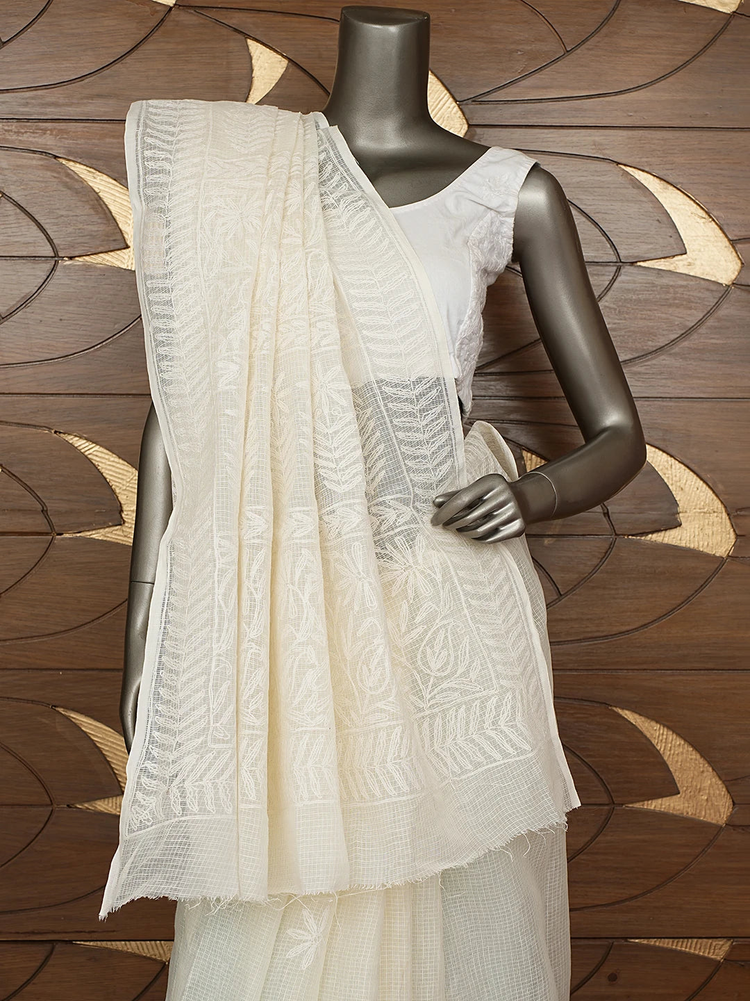 Ada Hand Embroidered White Kota Lucknowi Chikankari Saree and Blouse 01A795025