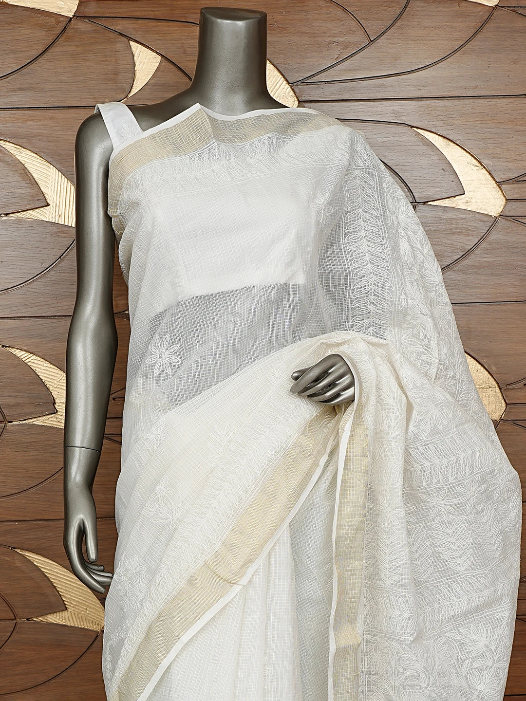 Ada Hand Embroidered White Kota Lucknowi Chikankari Saree and Blouse 01A820441