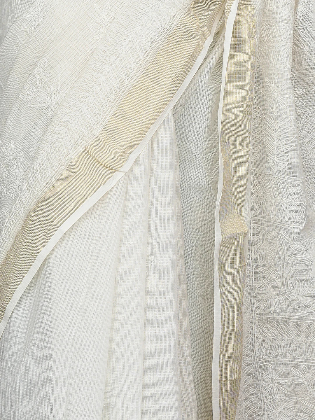 Ada Hand Embroidered White Kota Lucknowi Chikankari Saree and Blouse 01A820441