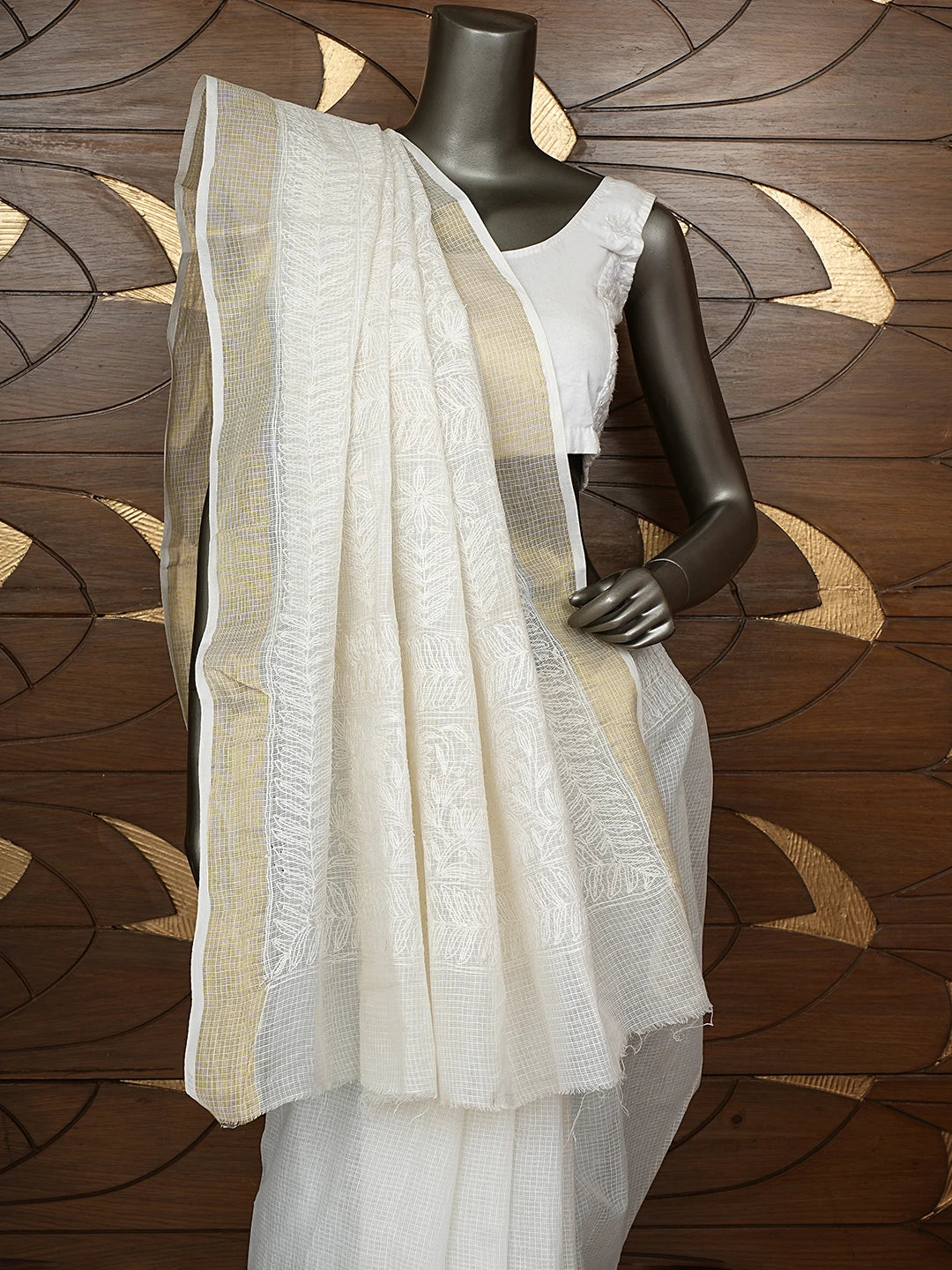 Ada Hand Embroidered White Kota Lucknowi Chikankari Saree and Blouse 01A820441