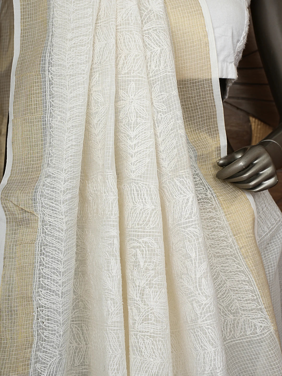 Ada Hand Embroidered White Kota Lucknowi Chikankari Saree and Blouse 01A820441