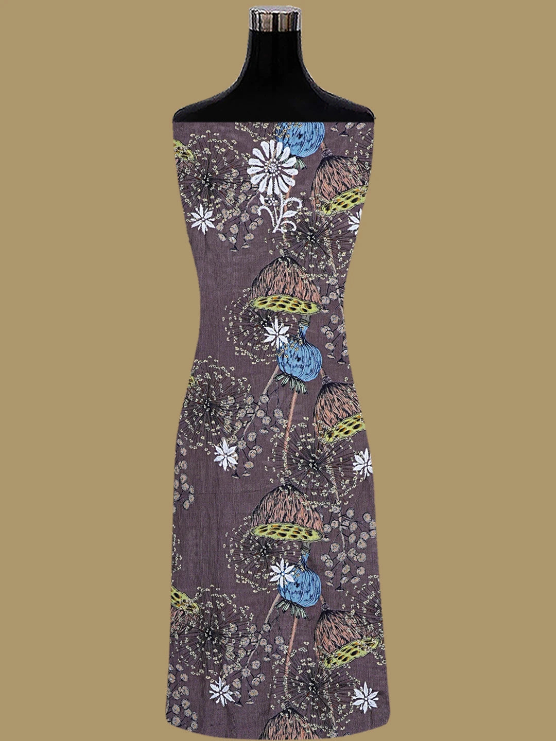 Ada Hand Embroidered Dark Brown Crepe Floral Printed Lucknowi Chikankari Unstitched Kurta Dupatta Set 01A723031