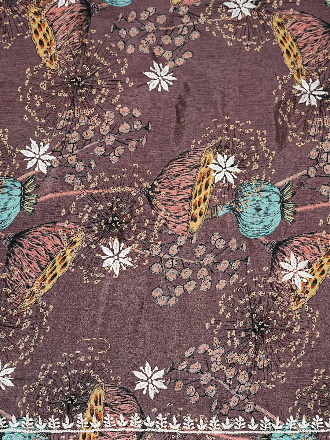 Ada Hand Embroidered Dark Brown Crepe Floral Printed Lucknowi Chikankari Unstitched Kurta Dupatta Set 01A723031