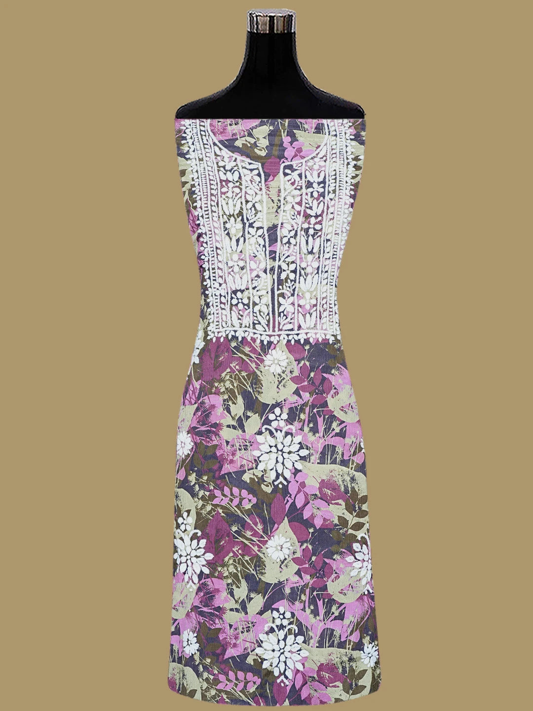 Ada Hand Embroidered Wine And Brown Crepe Floral Printed Lucknowi Chikankari Unstitched Kurta Dupatta Set 01A723093