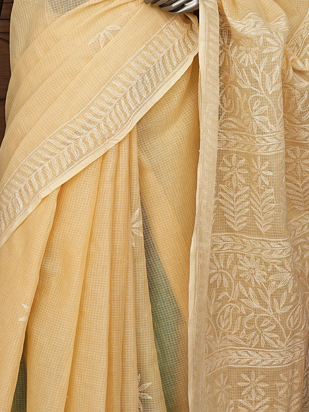 Ada Hand Embroidered Fawn Kota Lucknowi Chikankari Saree and Blouse 01A795016
