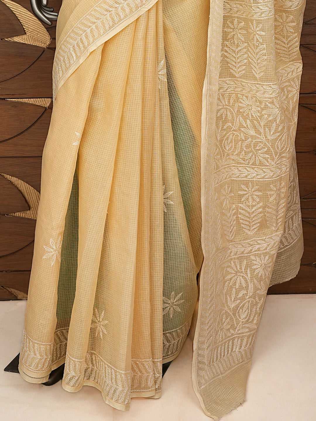 Ada Hand Embroidered Fawn Kota Lucknowi Chikankari Saree and Blouse 01A795016