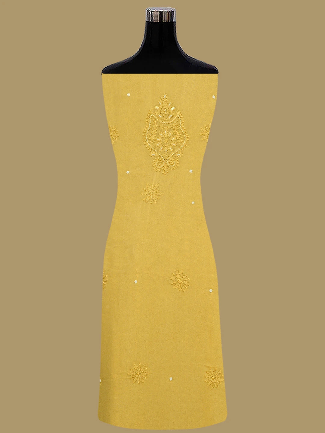 Ada Hand Embroidered Fawn Viscose Georgette Lucknowi Chikankari Unstitched Kurta Dupatta Set With Pearl Work 01A809576