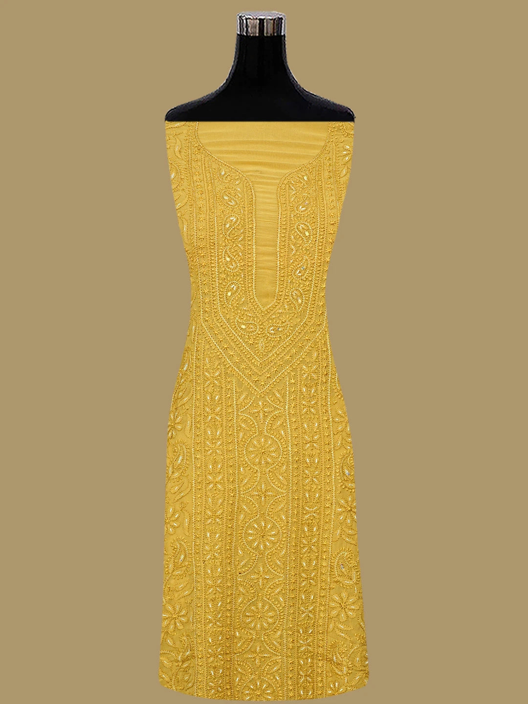 Ada Hand Embroidered Fawn Viscose Georgette Lucknowi Chikankari Unstitched Kurta Dupatta Set With Pearl Work 01A809576