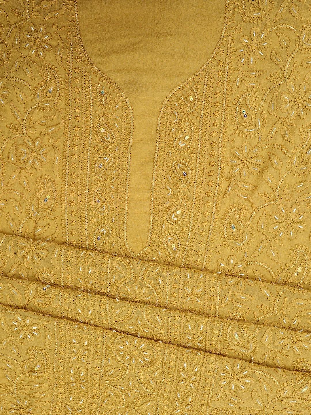 Ada Hand Embroidered Fawn Viscose Georgette Lucknowi Chikankari Unstitched Kurta Dupatta Set With Pearl Work 01A809576