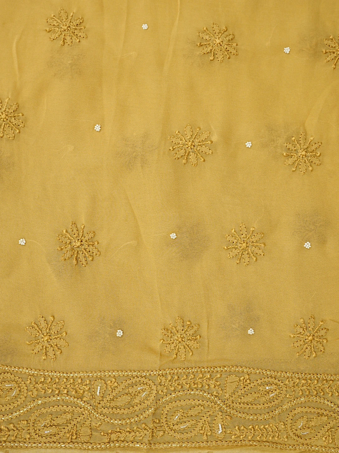 Ada Hand Embroidered Fawn Viscose Georgette Lucknowi Chikankari Unstitched Kurta Dupatta Set With Pearl Work 01A809576