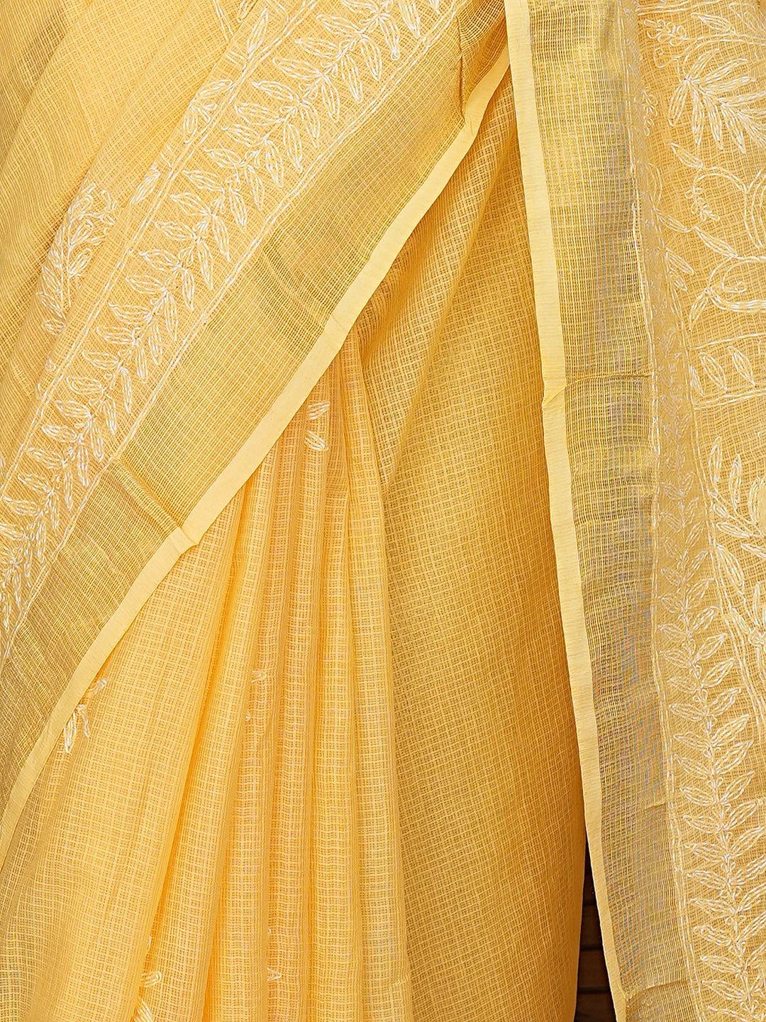 Ada Hand Embroidered Mustard Kota Lucknowi Chikankari Saree and Blouse 01A820437