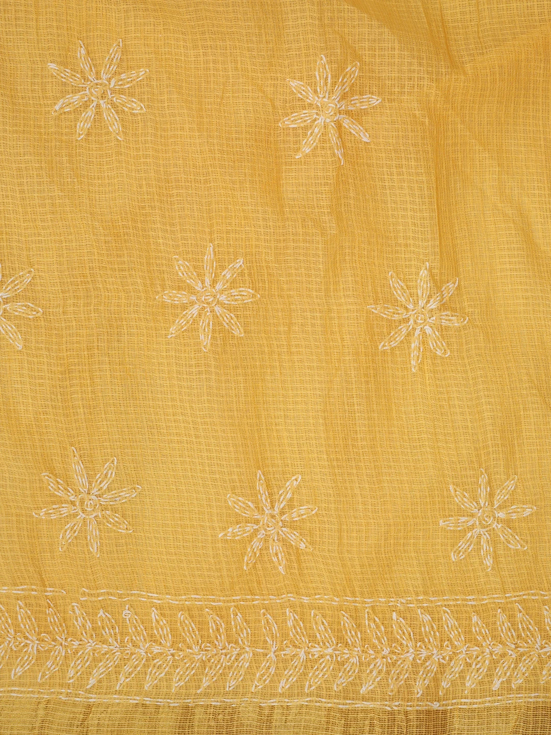 Ada Hand Embroidered Mustard Kota Lucknowi Chikankari Saree and Blouse 01A820437