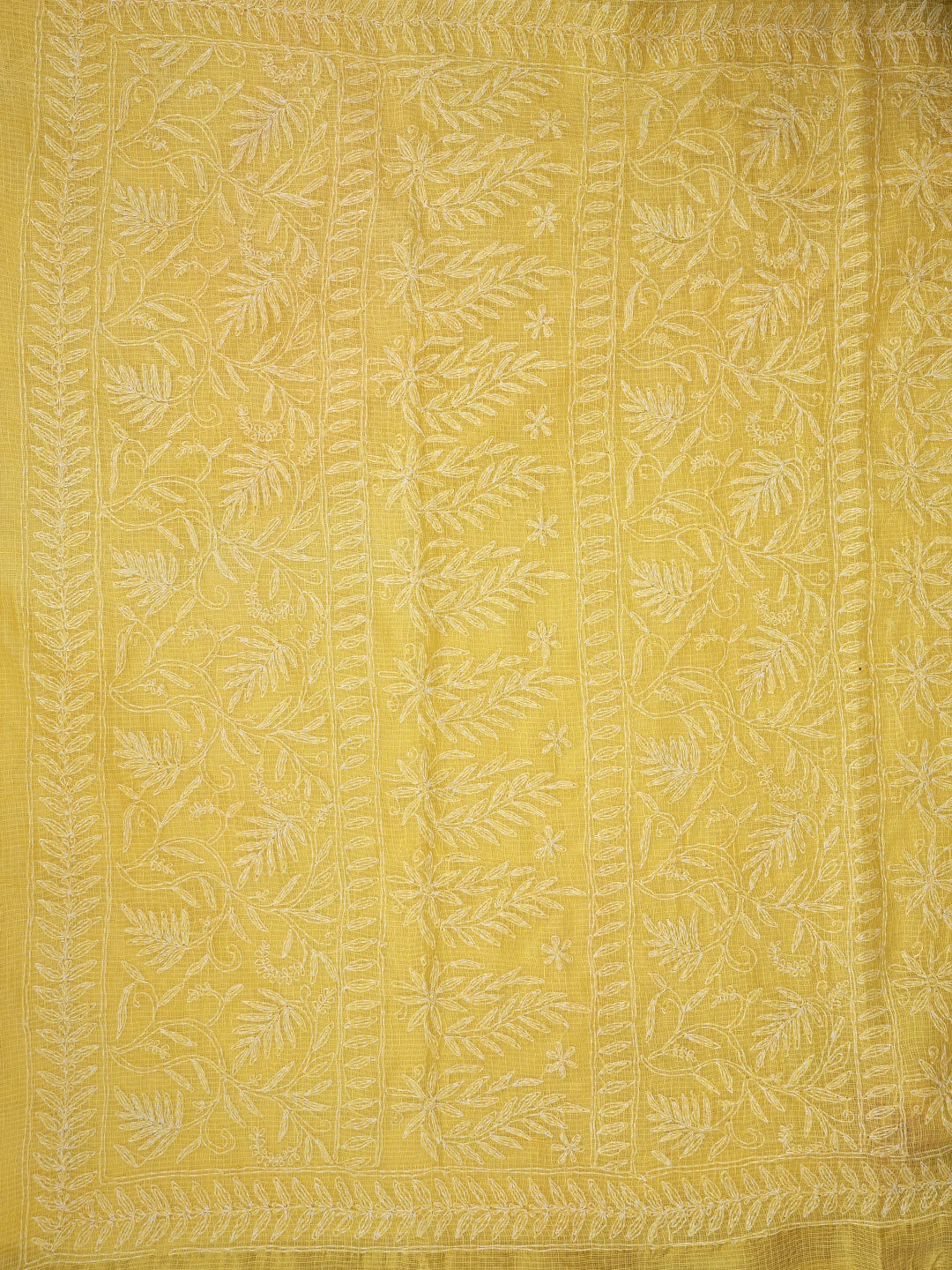 Ada Hand Embroidered Mustard Kota Lucknowi Chikankari Saree and Blouse 01A820437