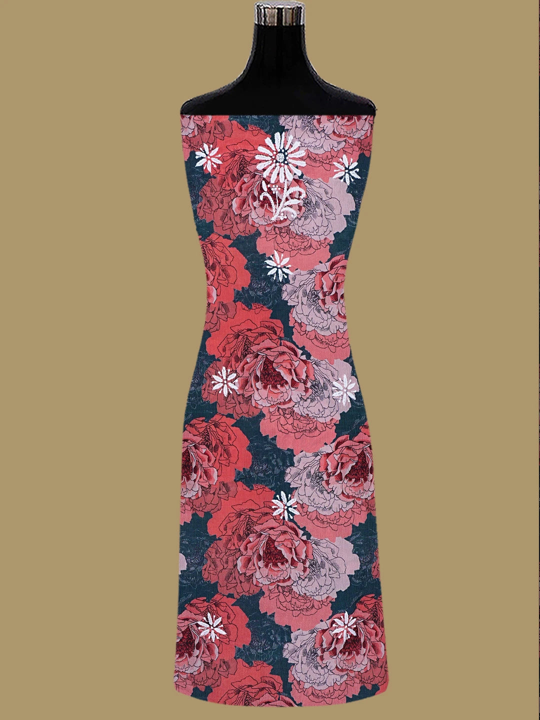 Ada Hand Embroidered Carrot Pink Crepe Floral Printed Lucknowi Chikankari Unstitched Kurta Dupatta Set 01A722934