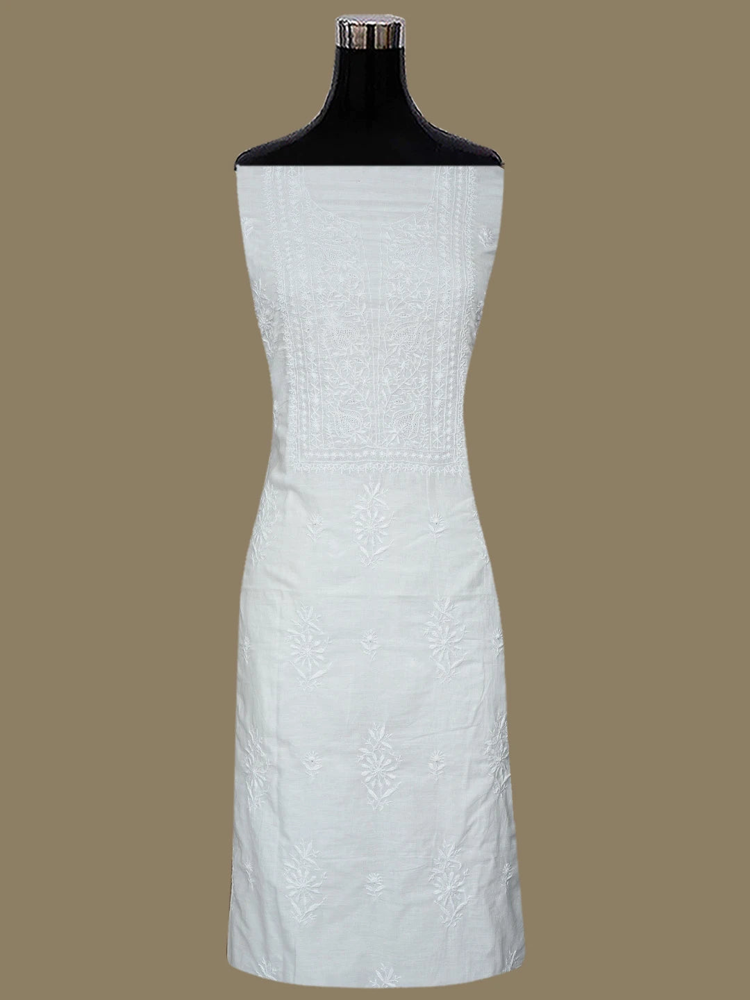 Ada Hand Embroidered White Cotton Lucknowi Chikankari Unstitched Kurta Dupatta Set 01A694013