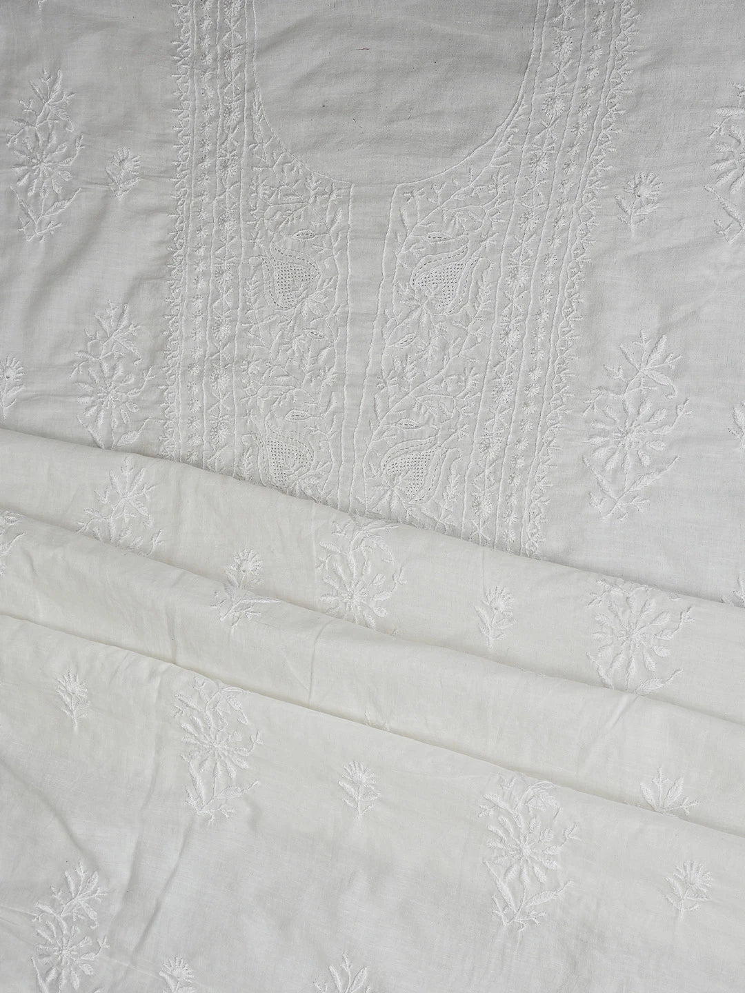 Ada Hand Embroidered White Cotton Lucknowi Chikankari Unstitched Kurta Dupatta Set 01A694013
