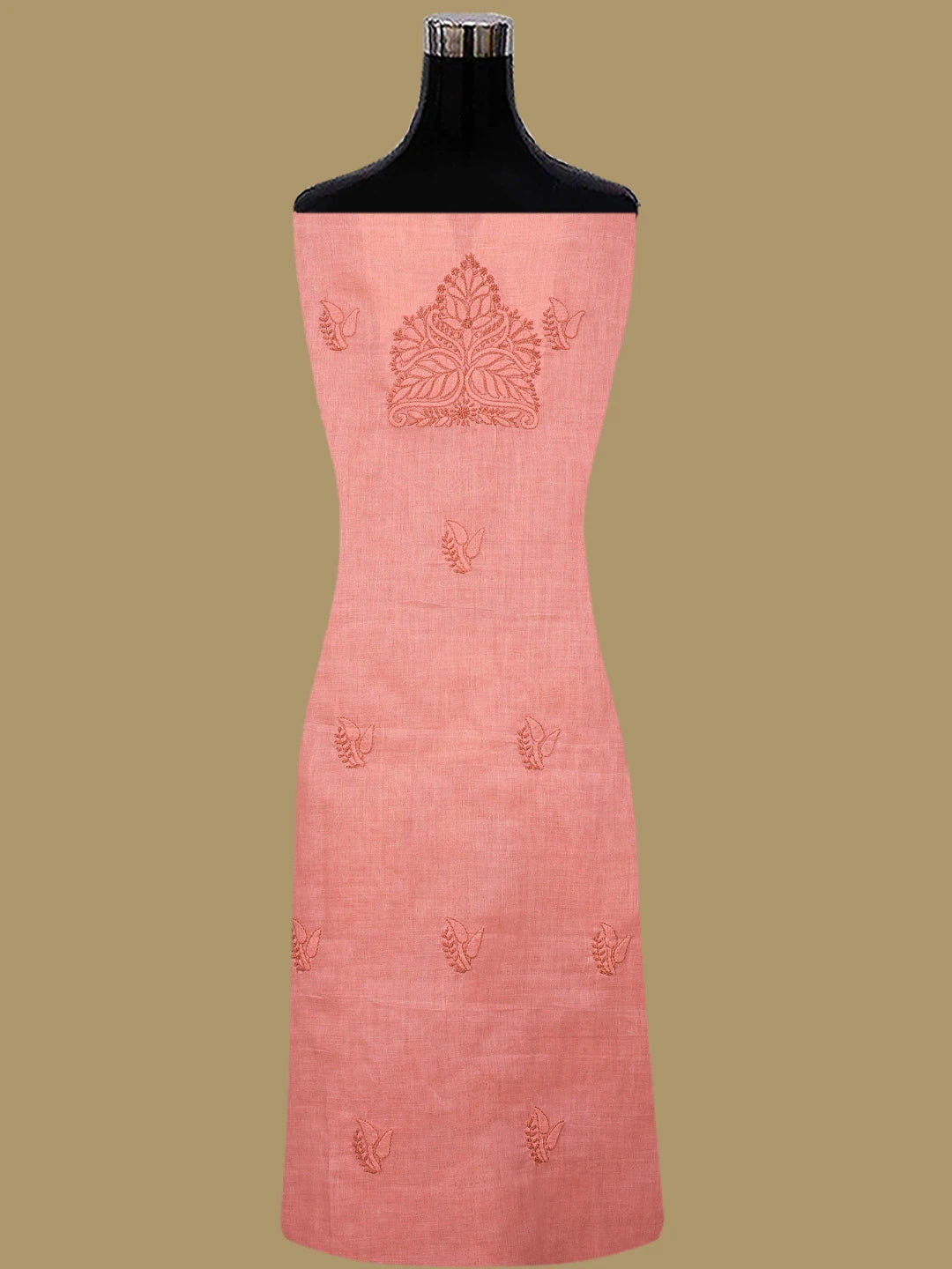 Ada Hand Embroidered Peach Cotton Lucknowi Chikankari Unstitched Suit Piece 01A692550