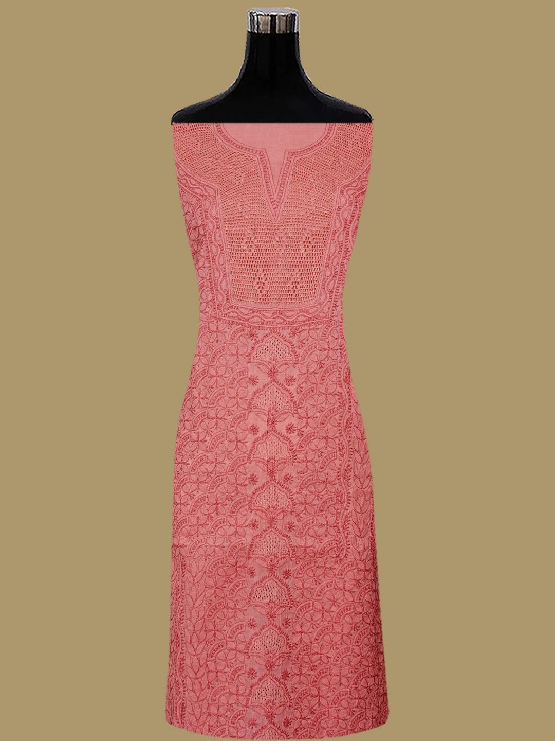 Ada Hand Embroidered Peach Cotton Lucknowi Chikankari Unstitched Suit Piece 01A692550