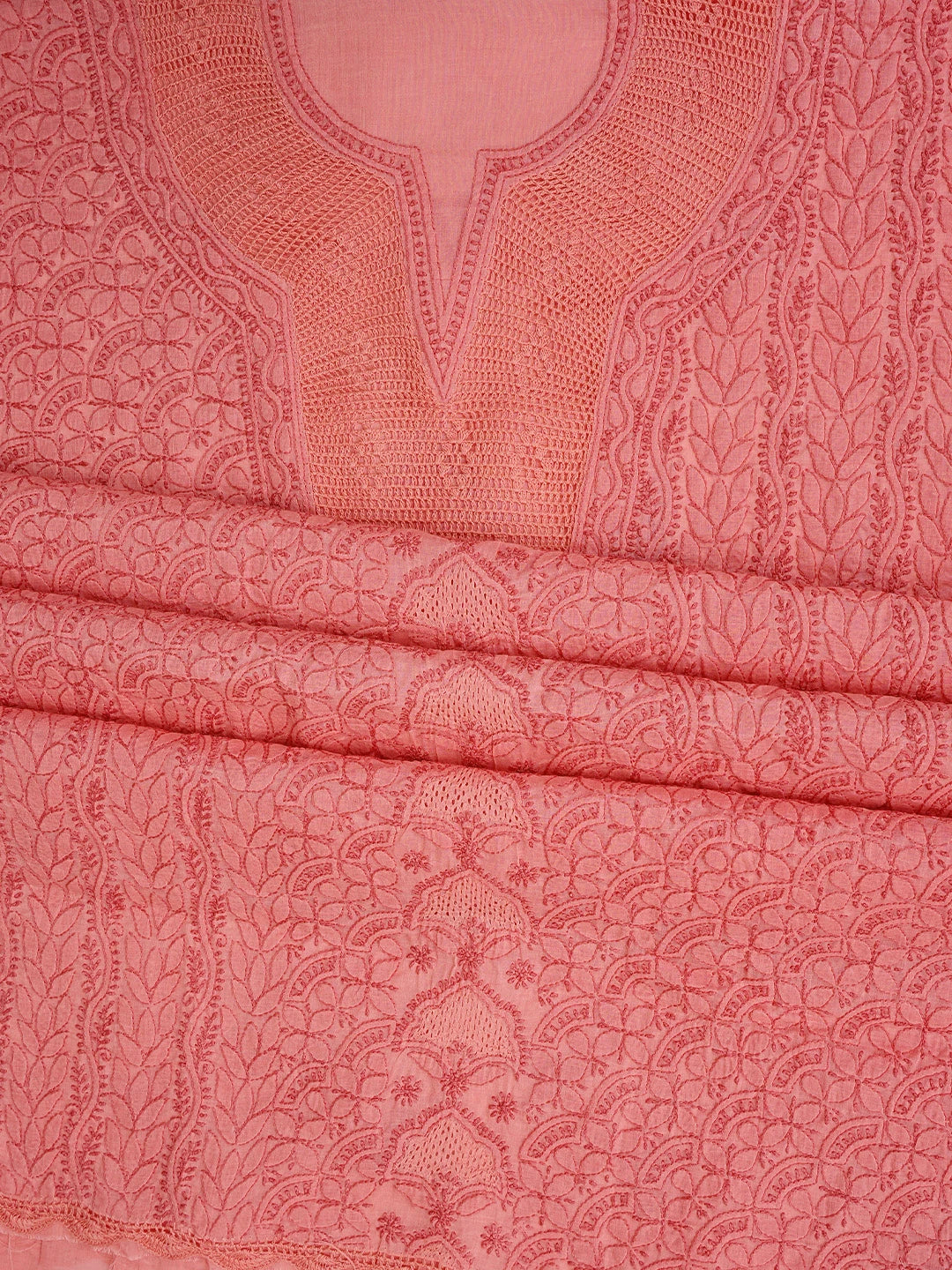 Ada Hand Embroidered Peach Cotton Lucknowi Chikankari Unstitched Suit Piece 01A692550