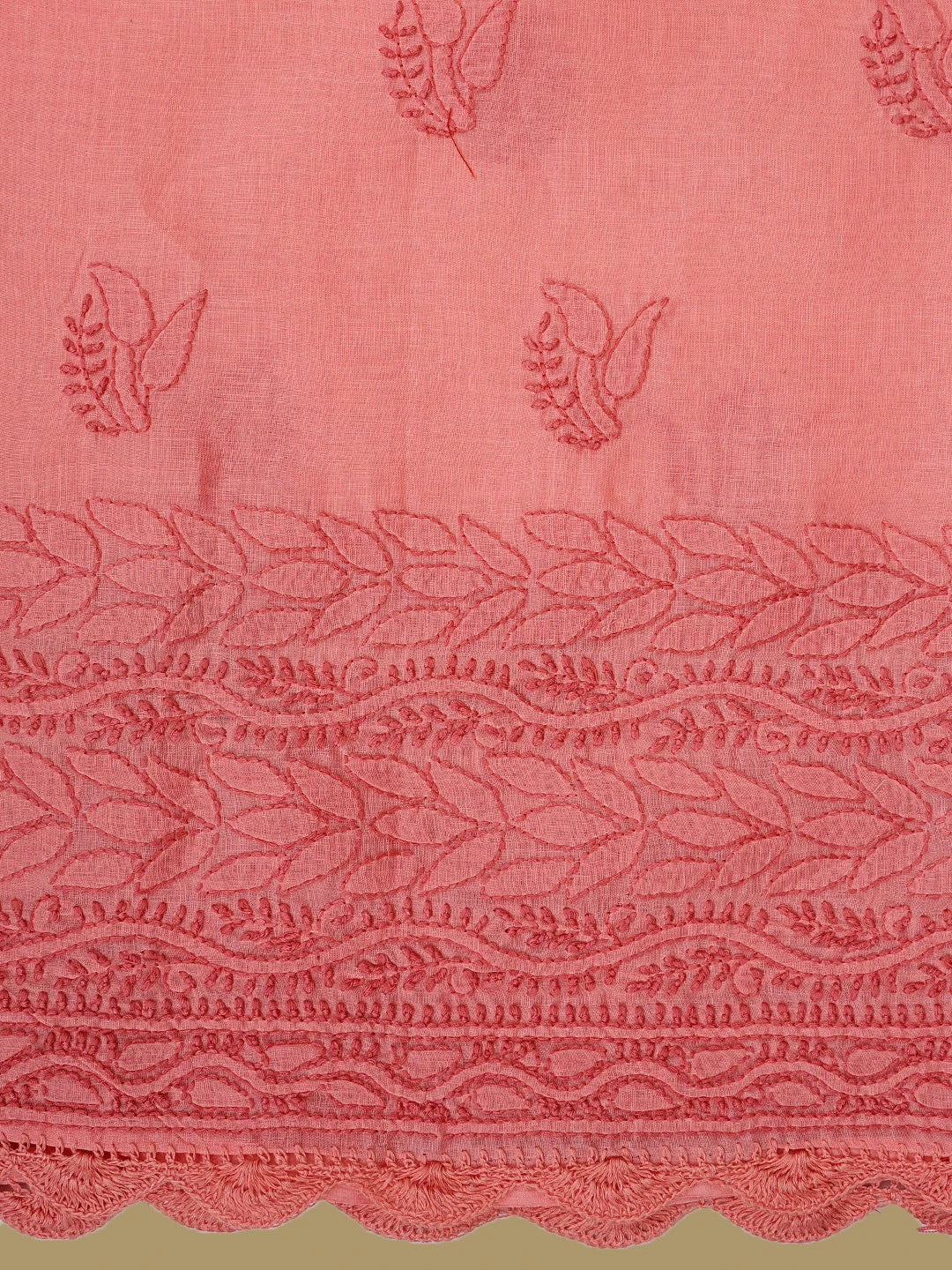 Ada Hand Embroidered Peach Cotton Lucknowi Chikankari Unstitched Suit Piece 01A692550
