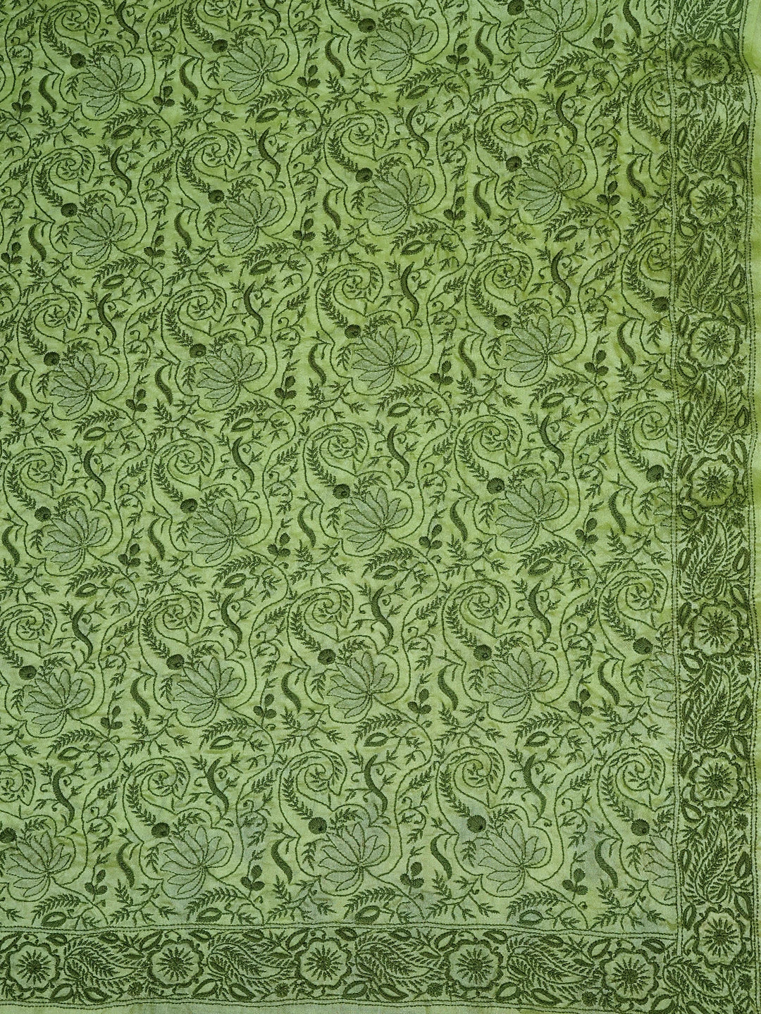 Ada Hand Embroidered Green Silk Lucknowi Chikankari Saree With Blouse 01A627007
