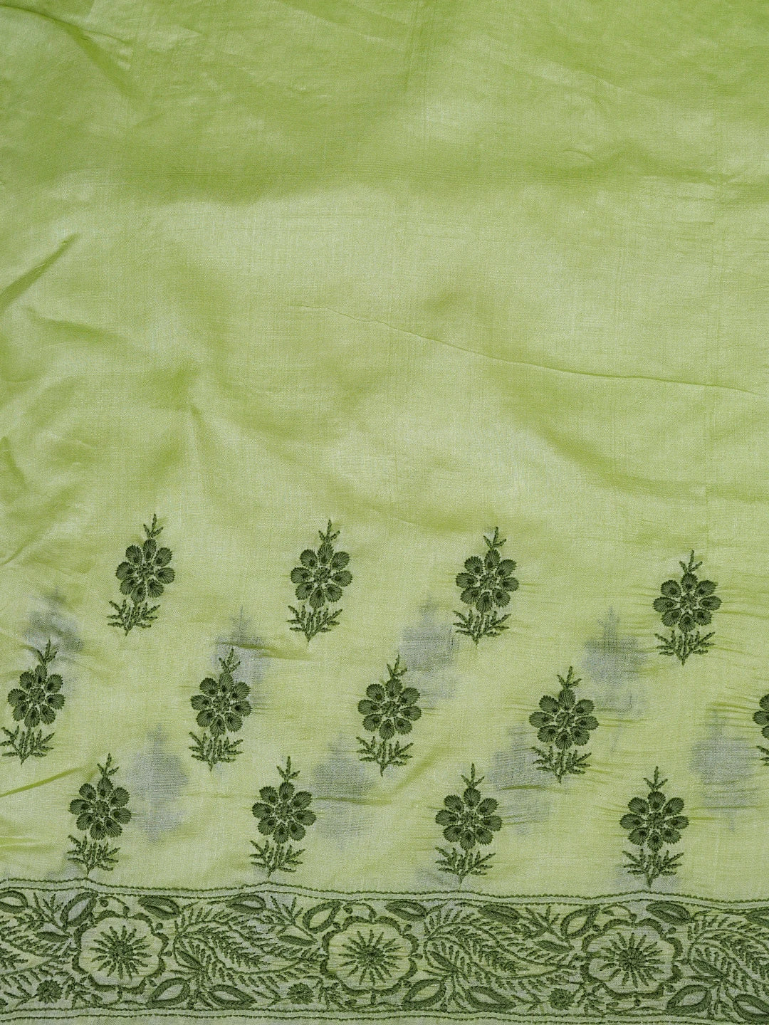Ada Hand Embroidered Green Silk Lucknowi Chikankari Saree With Blouse 01A627007