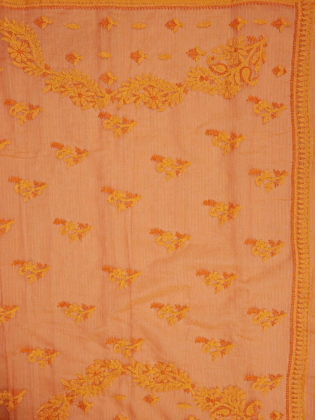Ada Hand Embroidered Orange Super Net Lucknowi Chikankari Saree With Blouse 01A688536