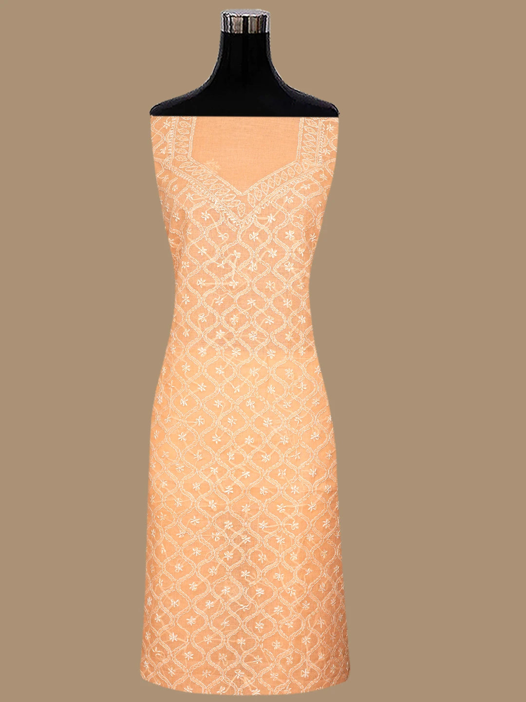 Ada Hand Embroidered Peach Cotton Lucknowi Chikankari Unstitched Suit Piece 01A853581