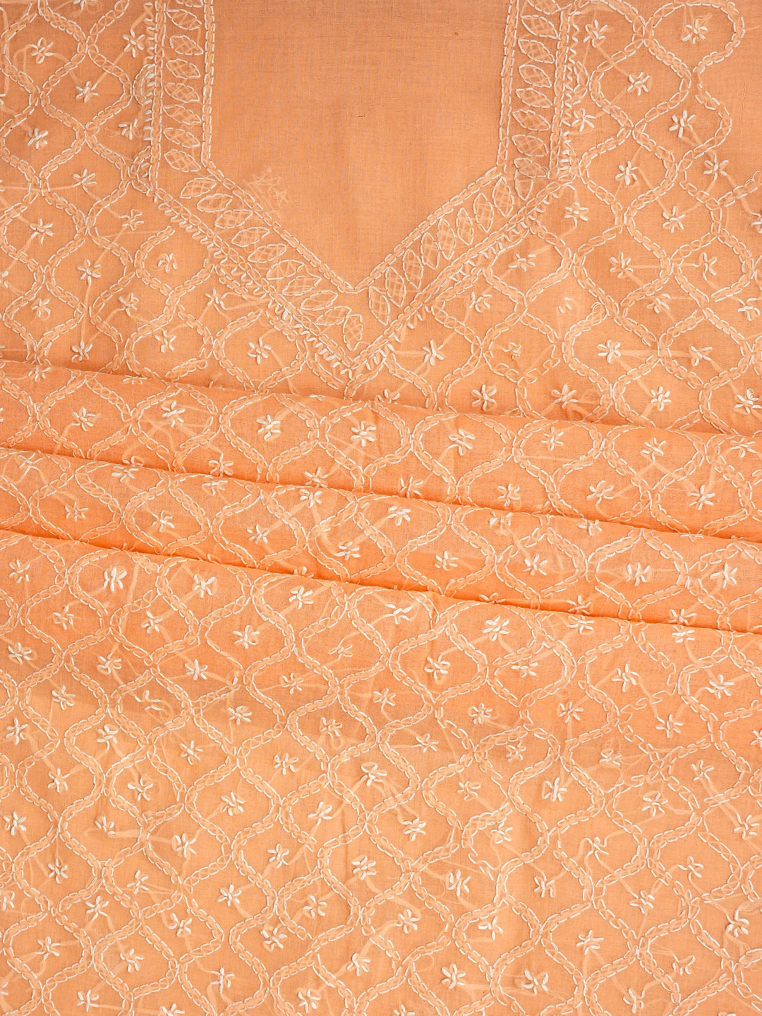Ada Hand Embroidered Peach Cotton Lucknowi Chikankari Unstitched Suit Piece 01A853581