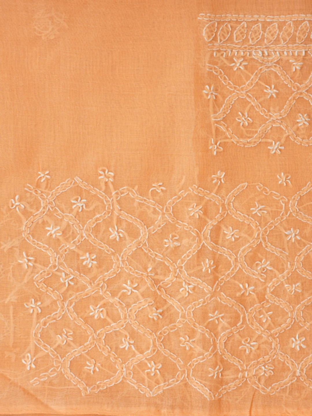 Ada Hand Embroidered Peach Cotton Lucknowi Chikankari Unstitched Suit Piece 01A853581