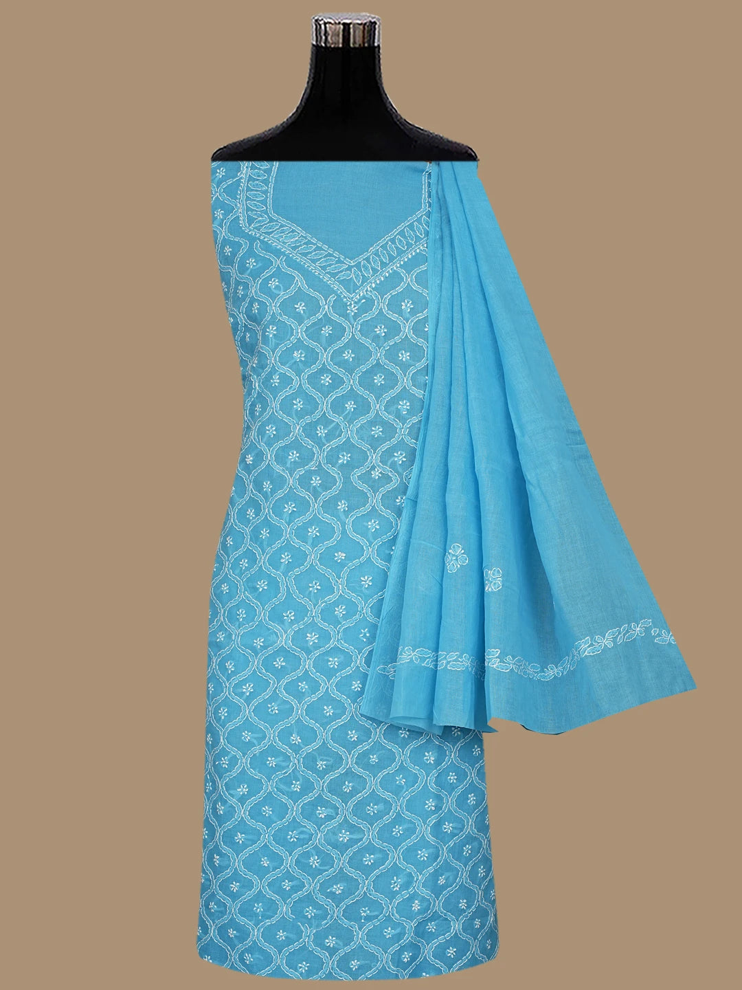 Ada Hand Embroidered Dark Blue Cotton Lucknowi Chikankari Unstitched Suit Piece 01A853556