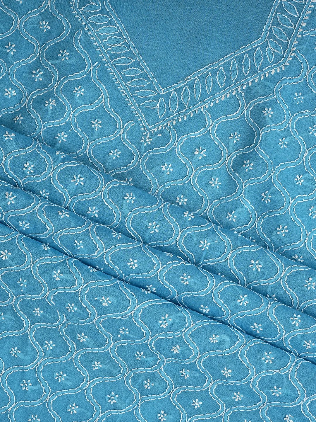 Ada Hand Embroidered Dark Blue Cotton Lucknowi Chikankari Unstitched Suit Piece 01A853556